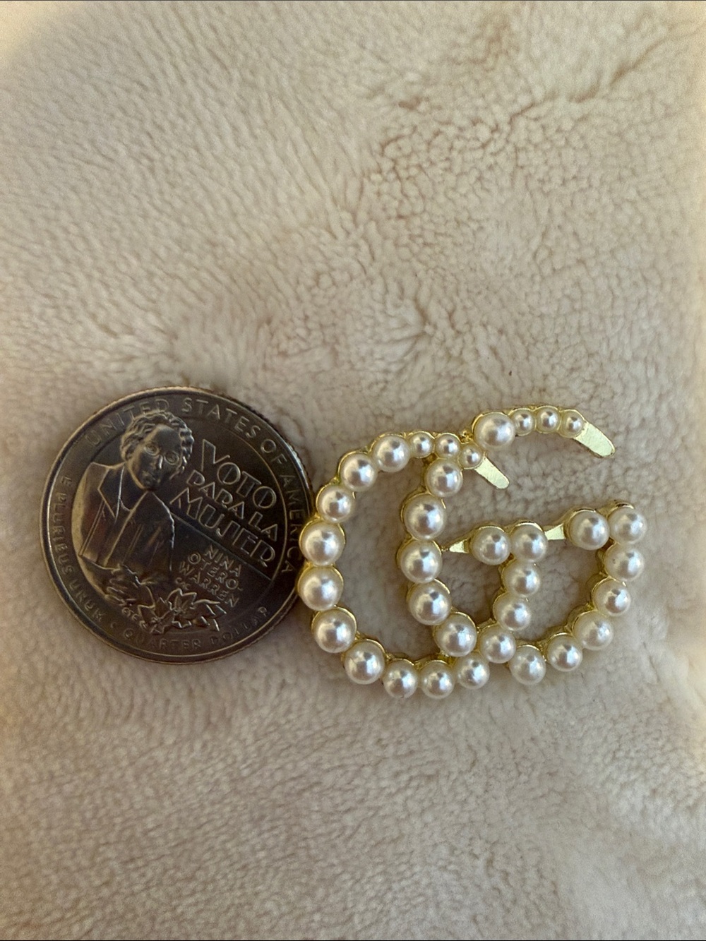 Gold-Tone Pearl Double-G Style Stud Earrings in Cream - Picture 2 of 4